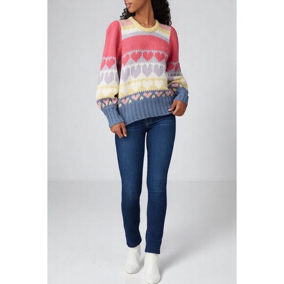 LoveShackFancy Shirelle Pullover Sweater Small Multicolor Heart Pattern Crewneck - Picture 5 of 8